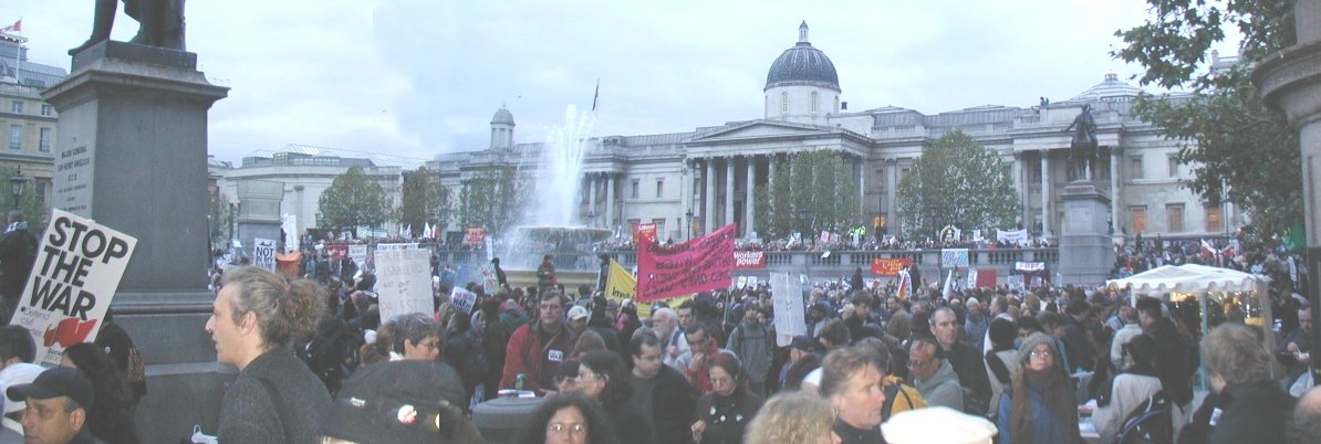 Marchers still arriving in Trafalgar Square at 3.50 pm while rally is in progress