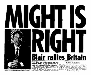 Newspaper bluntly annoucning Blair's policy