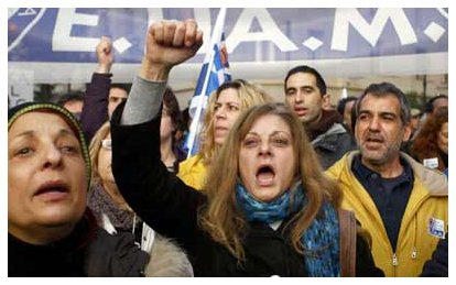 Greek women protesting